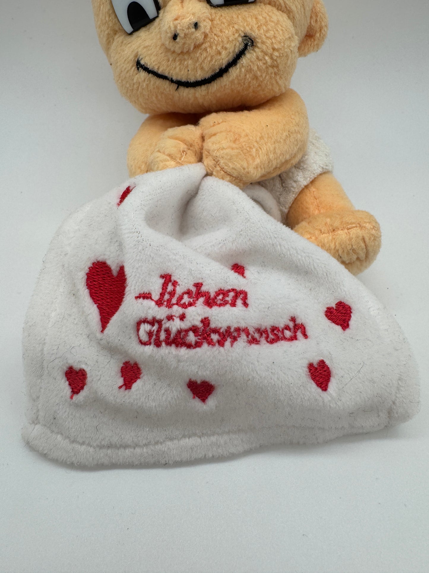 Mensch Baby mit Glückwunsch und Saugnapf